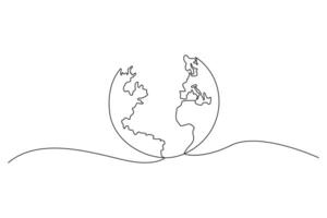 Continuous single line drawing of earth globe line art illustration vector