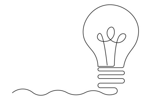 Light bulb continuous single line art drawing outline vector