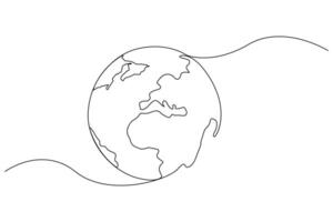 Continuous one line drawing of Earth globe icon outline art illustration vector