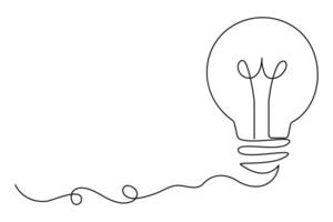 Single line art Light bulb continuous drawing of outline art illustration vector