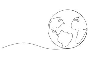 Continuous one line drawing of Earth globe icon isolated on white background outline art illustration vector