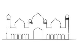 Continuous one line drawing Mosque single line outline art illustration vector