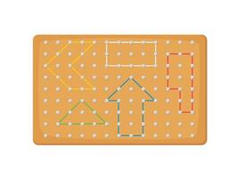 Geoboard game, geometry math board nails with geometry shapes rubber vector