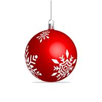 Red Christmas ball with pattern isolated on white background. Xmas tree decoration with ornament. vector