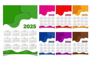 set calendar with colorful waves background and a calendar for the year 2025 vector