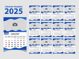 Set Monthly calendar template for 2025 year with blue and white background vector