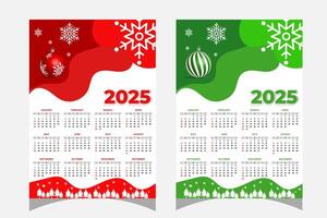 set calendars for 2025 with christmas decorations on red and green color vector