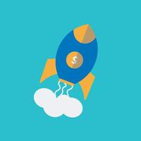 a rocket with a dollar icon on white background vector