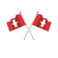 two swiss flags with crossed poles on a white background vector