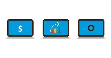 set three icons laptops with different icons for business vector