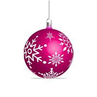 pink christmas balls with snowflake patterns on white background vector