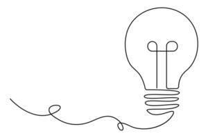 Continuous one line drawing Light bulb concept art illustration vector