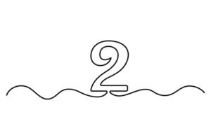 Continuous one line drawing of Number 2 outline art illustration isolated on white background vector