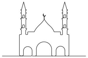 Continuous one line Mosque single line outline art illustration vector