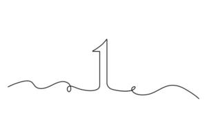 Continuous one line Number 1 drawing Isolated on white background art illustration vector