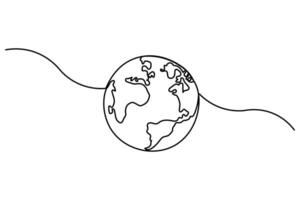 Continuous one line drawing of earth globe art illustration vector