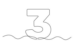 Continuous single line art drawing of Number 3 icon outline illustration vector