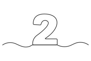 Continuous single line of Number 2 symbol drawing outline art illustration vector