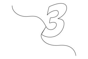 Continuous line drawing of Number 3 concept single line art illustration vector