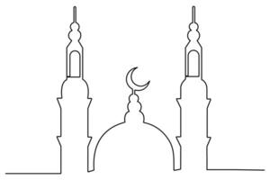 Continuous one line drawing Ramadan kareem symbol. mosque line concept. Eid Mubarak, Eid Fitr minimalist design islamic mosque outline ornament background. vector
