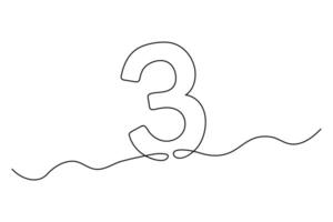 Number 3 continuous single line art drawing of concept doodle style outline illustration vector