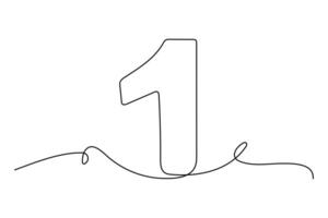 Continuous one line Number 1 concept outline art illustration. vector