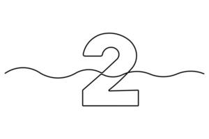 Number 2 in continuous line drawing style. editable One line drawing of number 2 icon. illustration vector