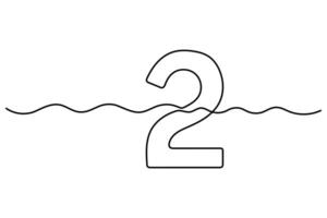 Continuous one line art drawing Number 2 symbol outline art illustration vector