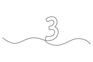 Continuous one line drawing Number 3 art illustration vector