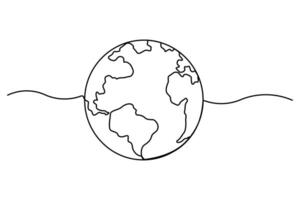 Continuous one-line earth globe icon outline art illustration for minimalist and modern designs vector