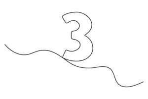 Number 3 in continuous line drawing style. editable One line drawing of number 3 icon. illustration vector