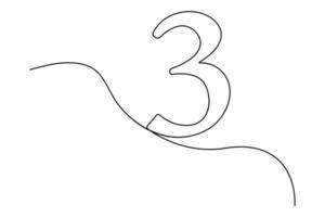 Number 3 continuous one line art drawing simple outline art illustration vector