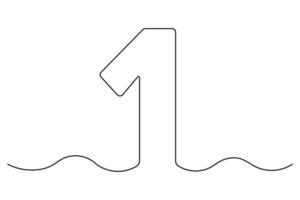 Continuous one line Number 1 single line outline art illustration vector