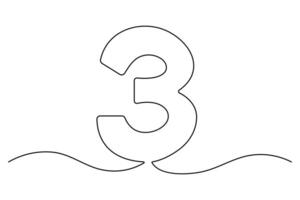 Number 3 continuous single line art drawing outline vector