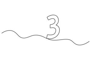 Continuous One line drawing of Number 3 single line art illustration.editable stroke. isolated on white background vector