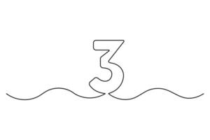 One continuous line drawing of Number 3 style Hand drawn minimalism design illustration vector
