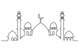 Continuous one line Mosque concept single line outline art illustration vector