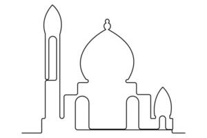 Continuous one line drawing of mosque line concept Ramadan kareem symbol minimalist design vector