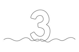 Number three continuous one line drawing of number 3. editable One line drawing of number 3 icon. illustration vector
