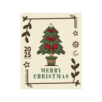 Tree Christmas Card Design Template with Decorative. Elegant Christmas Greeting Card Concept with Ornate Frame. vector