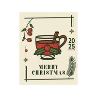 Tea Christmas Card Design Template with Decorative. Elegant Christmas Greeting Card Concept with Ornate Frame. vector