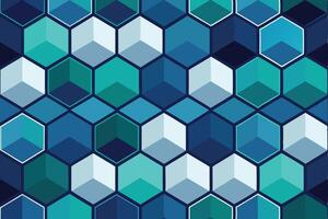 Abstract Hexagon Geometric Pattern Blue, Teal, and White Cubes vector