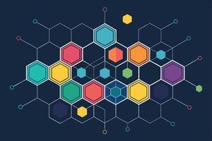 Abstract Hexagon Network Colorful Molecular Structure Design . vector