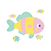 Cute Colorful Fish Cartoon Character Swimming in the Sea with Happy Expression vector
