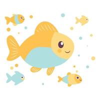 Cute Colorful Fish Cartoon Character Swimming in the Sea with Smiling Expression vector