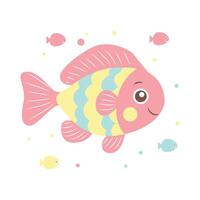 Adorable Colorful Fish Cartoon Character Swimming in the Sea with Smiling Expression vector