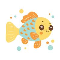 Cute Colorful Fish Mascot Character Swimming in the Sea with Smiling Expression vector