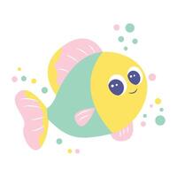 Funny Colorful Fish Cartoon Character Swimming in the Sea with Smiling Expression vector