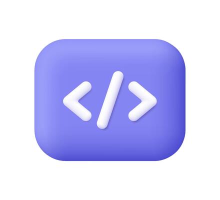 Programming code on button. Python or Java Api symbols. Programming, coding and web development concept. 3d icon. Cartoon minimal style.