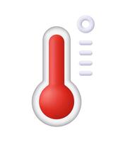 Red weather thermometer on high temperature, showing hot weather. Forecast, weather, meteorology, climate and global warming concept. 3d icon. Cartoon minimal style. vector